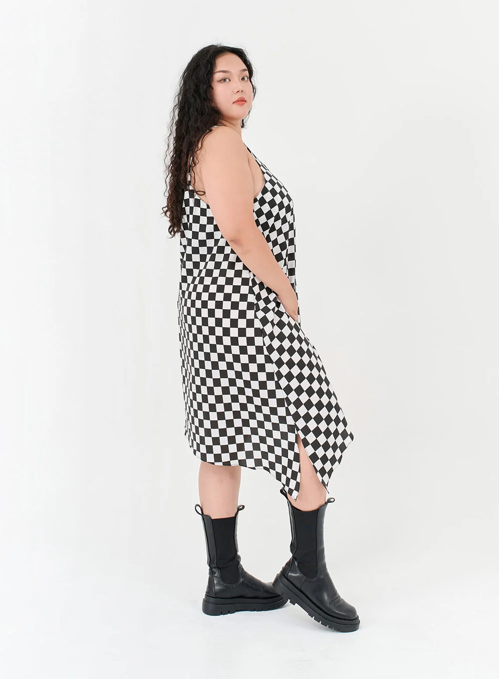 Plus Checked Sleeveless Dress IG09 - Image 3