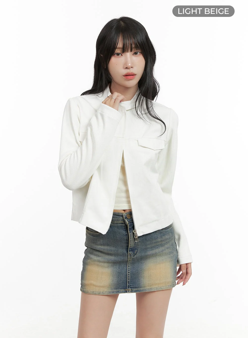 Pocket Zip-Up Solid Jacket CG421 - Image 10