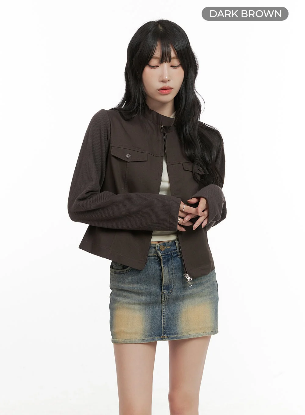 Pocket Zip-Up Solid Jacket CG421 - Image 8