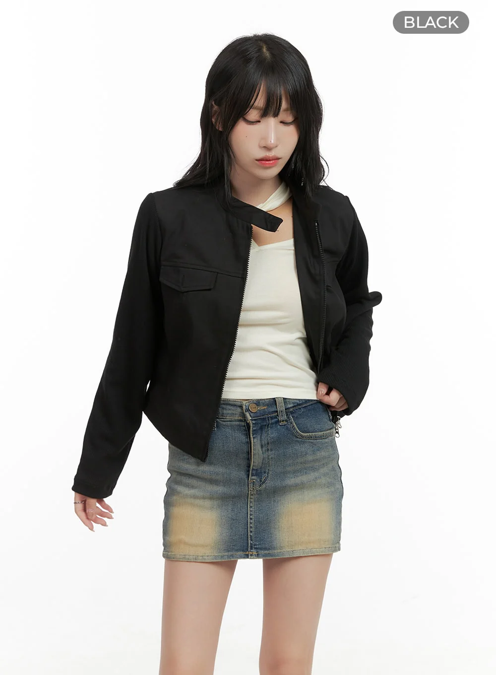 Pocket Zip-Up Solid Jacket CG421 - Image 9