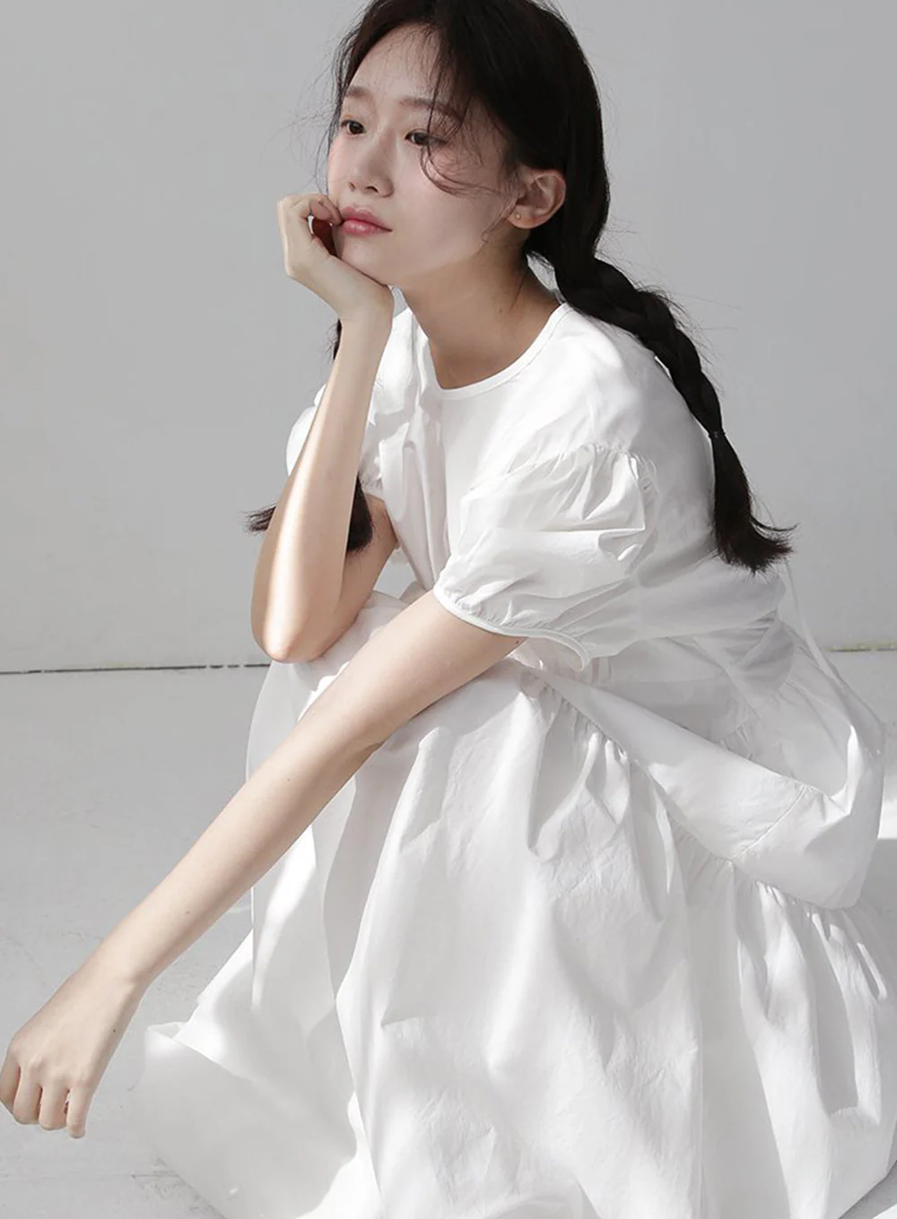 Puff Sleeve Dress with Ribbon Back - Image 3