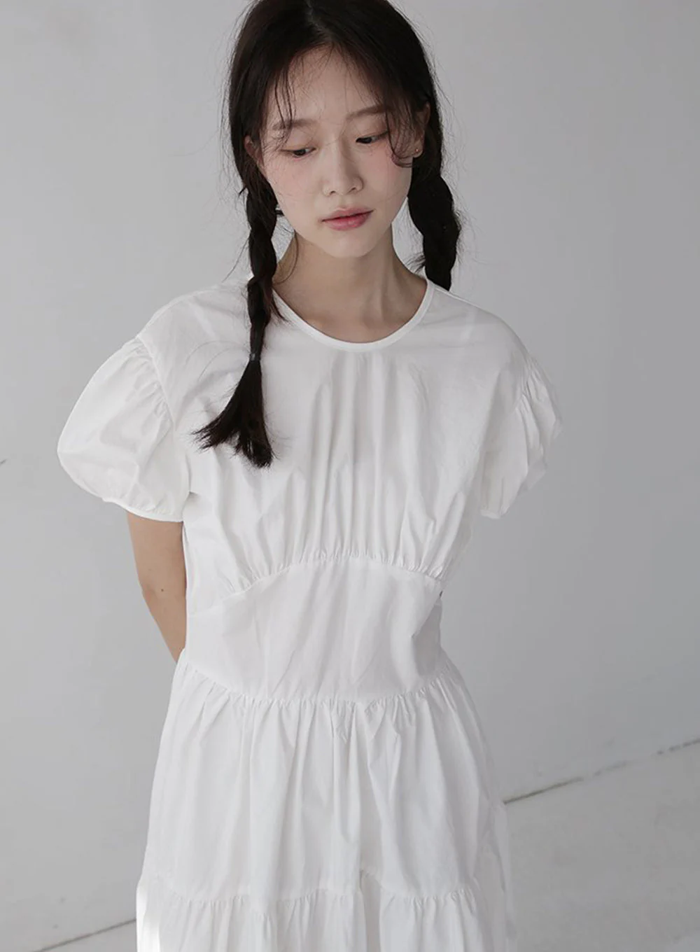 Puff Sleeve Dress with Ribbon Back - Image 5