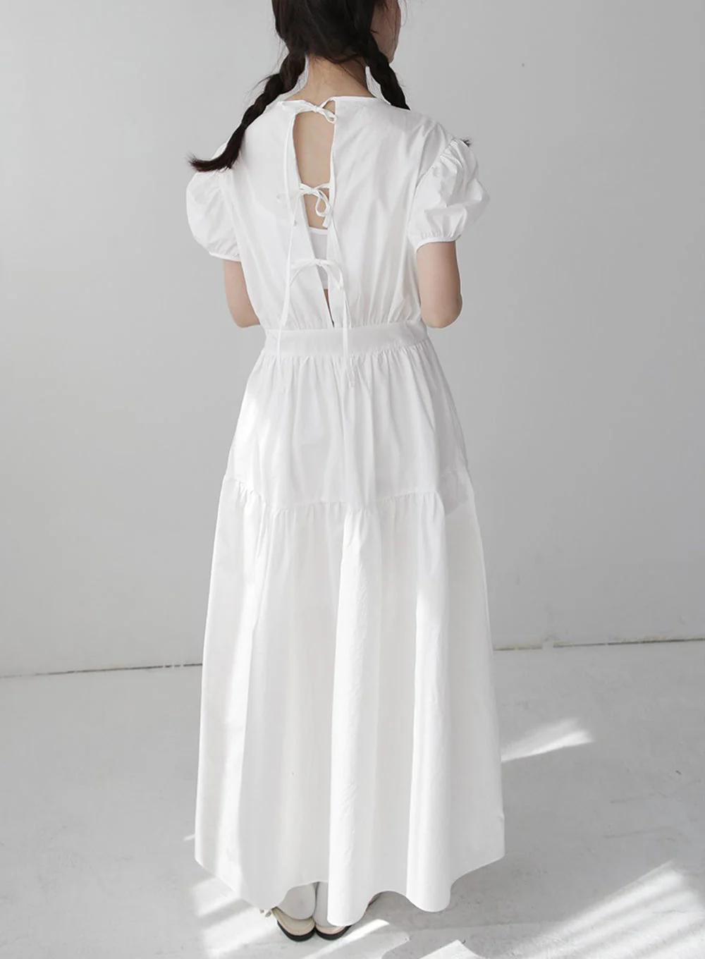 Puff Sleeve Dress with Ribbon Back - Image 6