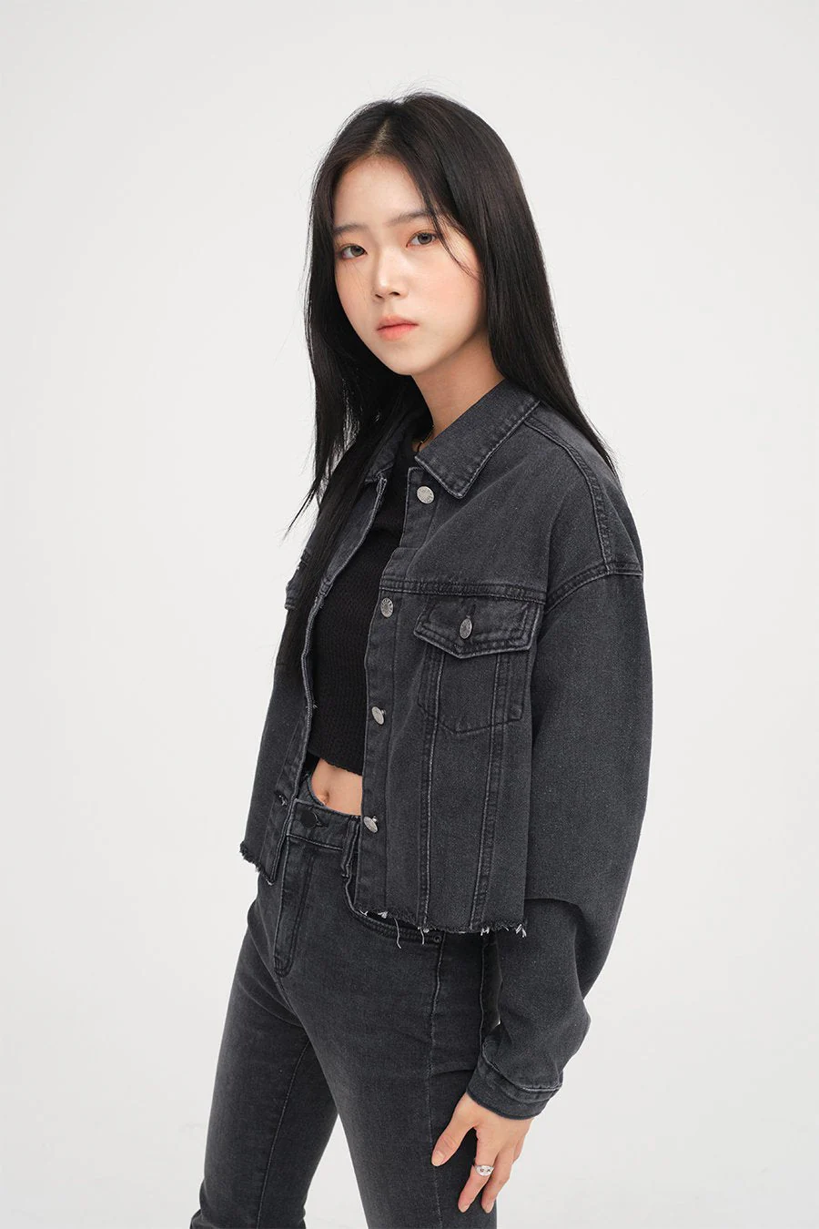 Ripped Hem Denim Crop Jacket F14 - Image 5