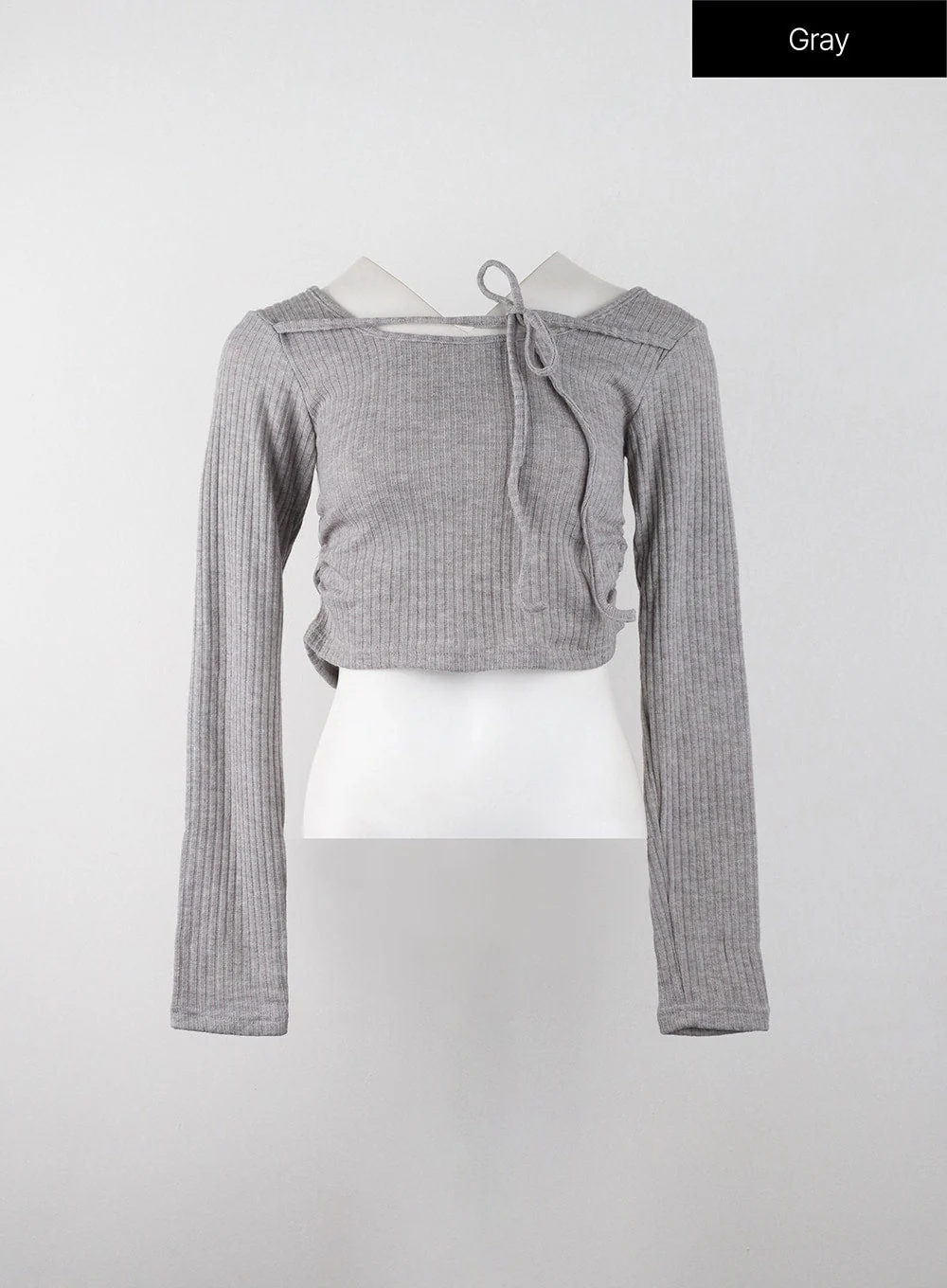 Round Neck Drawstring Ribboned Crop Long Sleeve IJ402 - Image 11