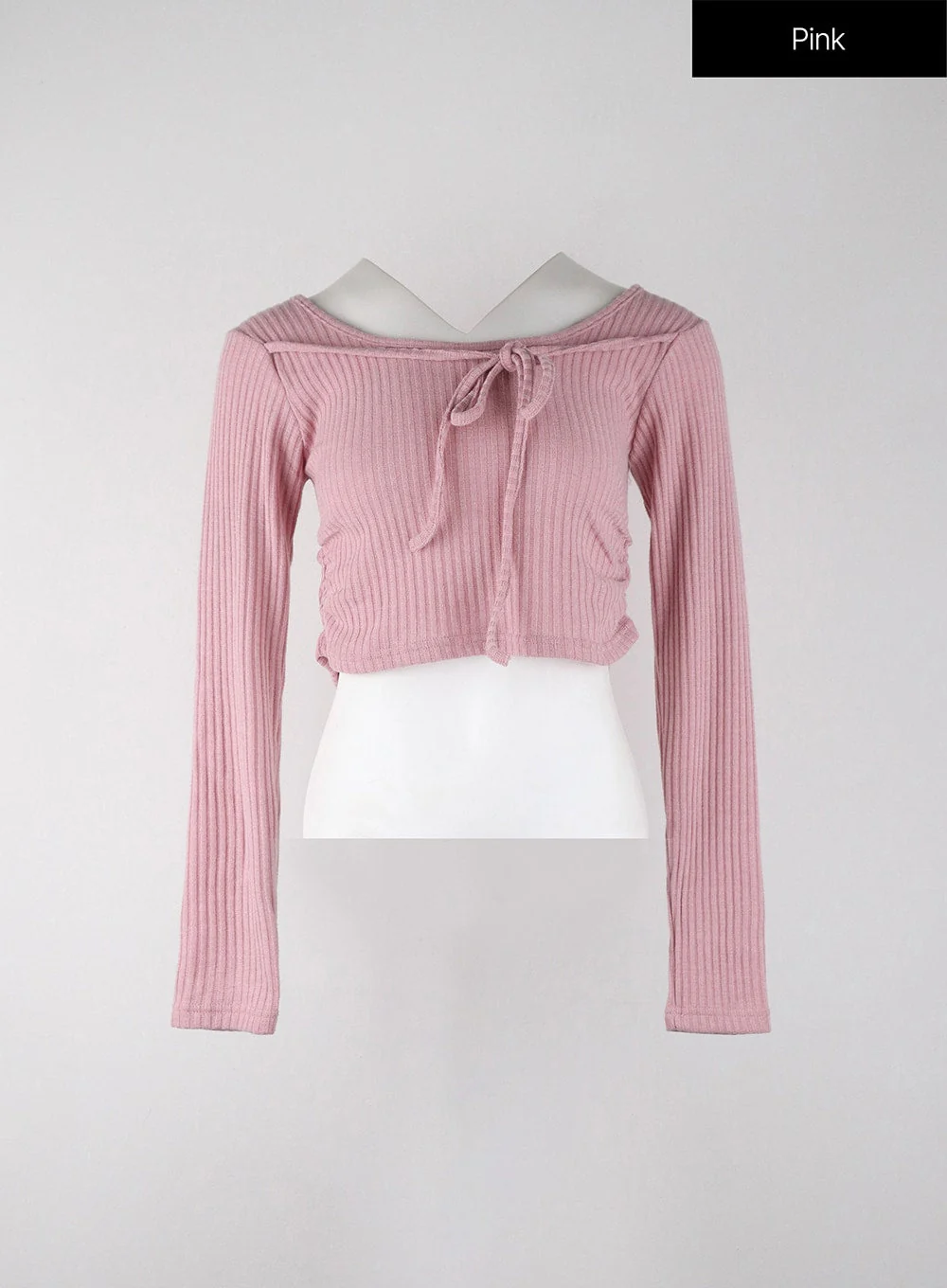 Round Neck Drawstring Ribboned Crop Long Sleeve IJ402 - Image 7