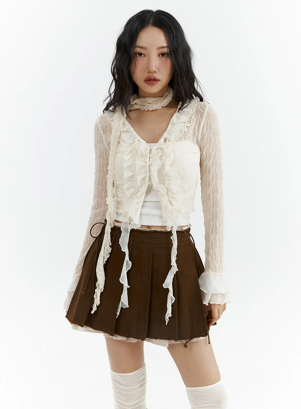 Ruffled Tie Front Cardigan CJ425 - Image 5