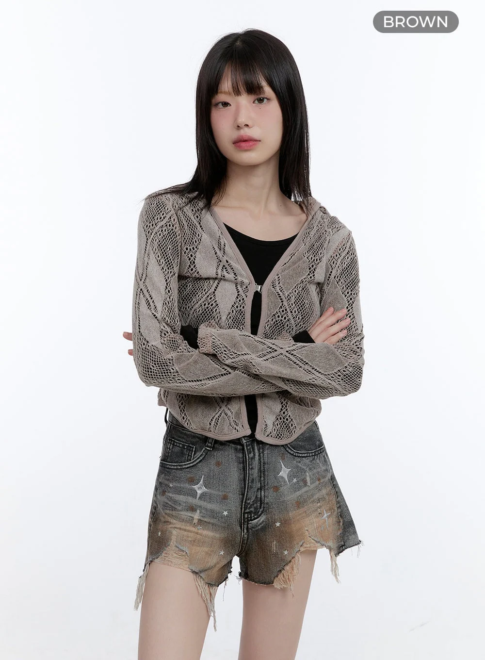 Sheer Lace Hook Hooded Cardigan CG413 - Image 8