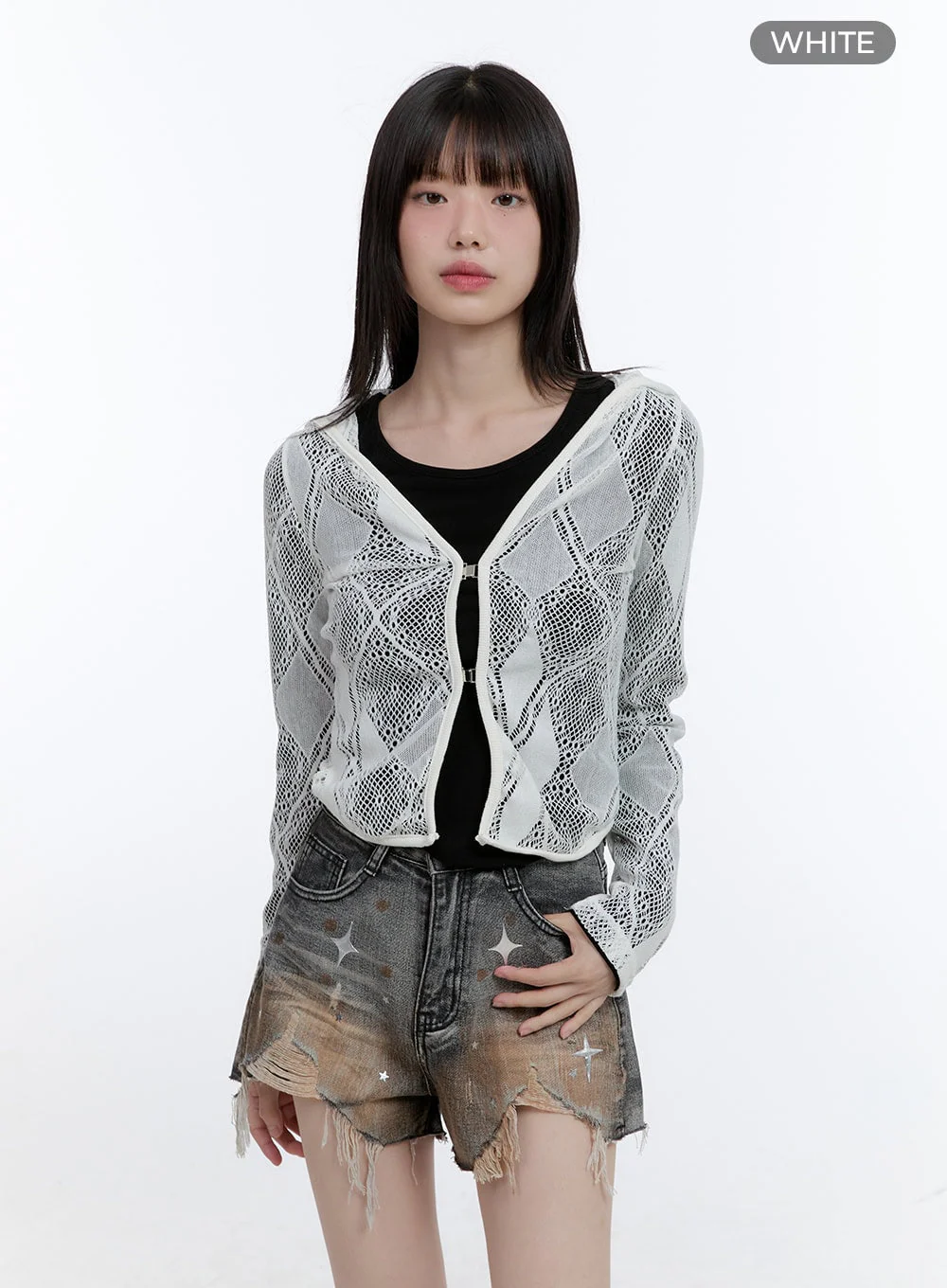 Sheer Lace Hook Hooded Cardigan CG413 - Image 9