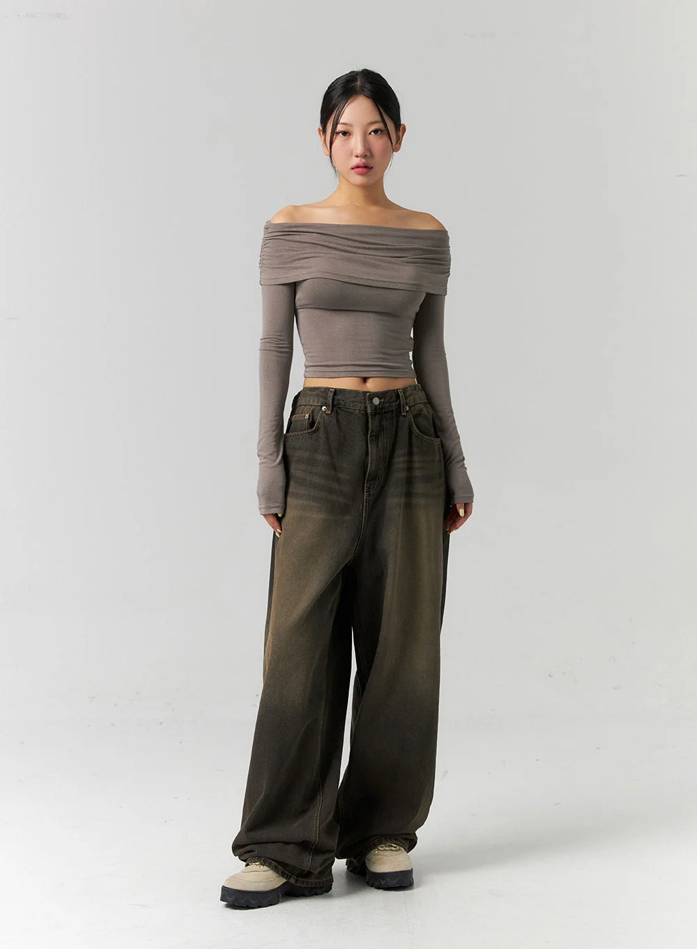 Shirred Off-Shoulder Crop Top CS320 - Image 3