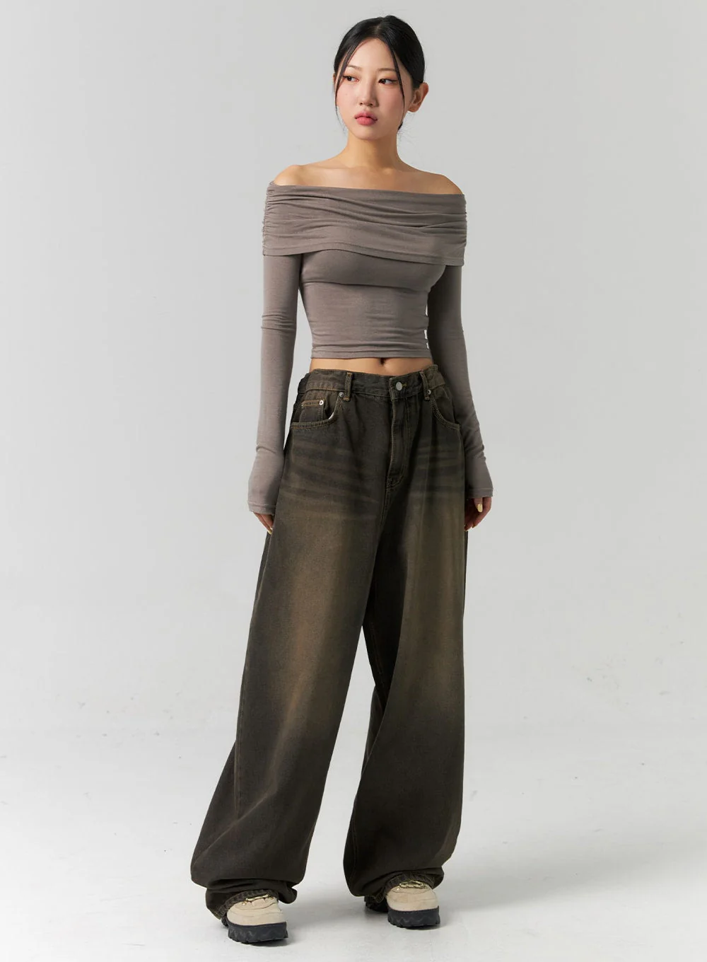 Shirred Off-Shoulder Crop Top CS320 - Image 4