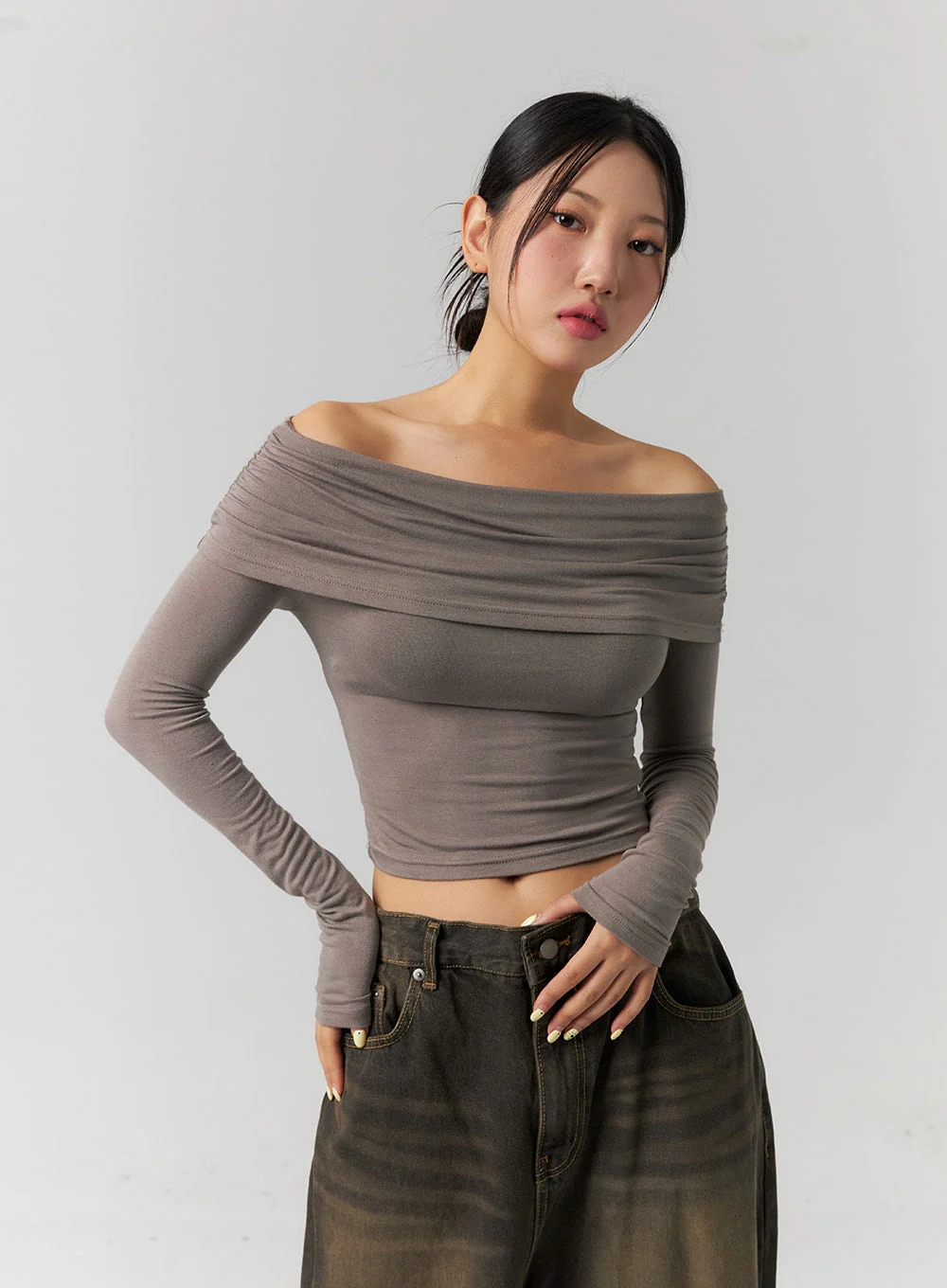 Shirred Off-Shoulder Crop Top CS320 - Image 5