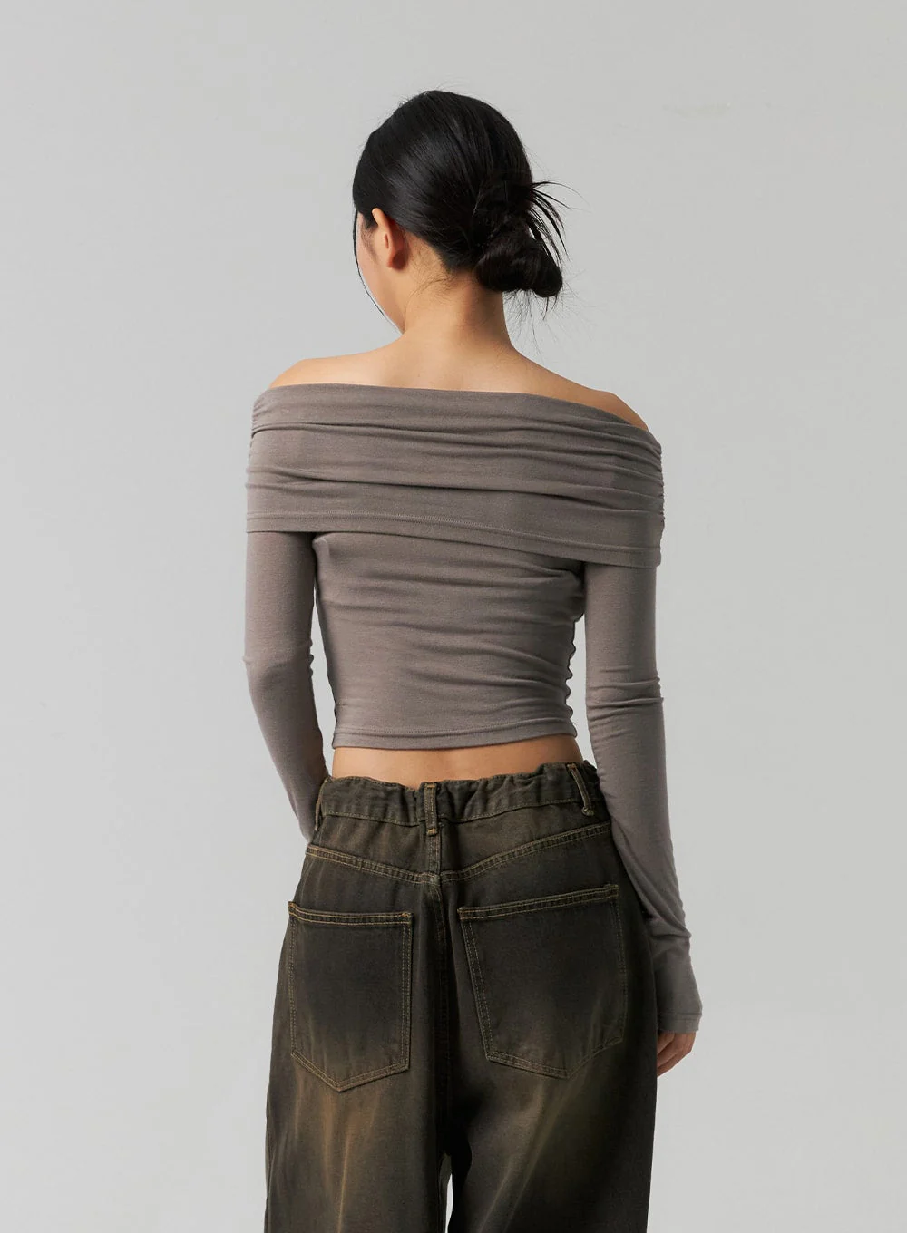 Shirred Off-Shoulder Crop Top CS320 - Image 6