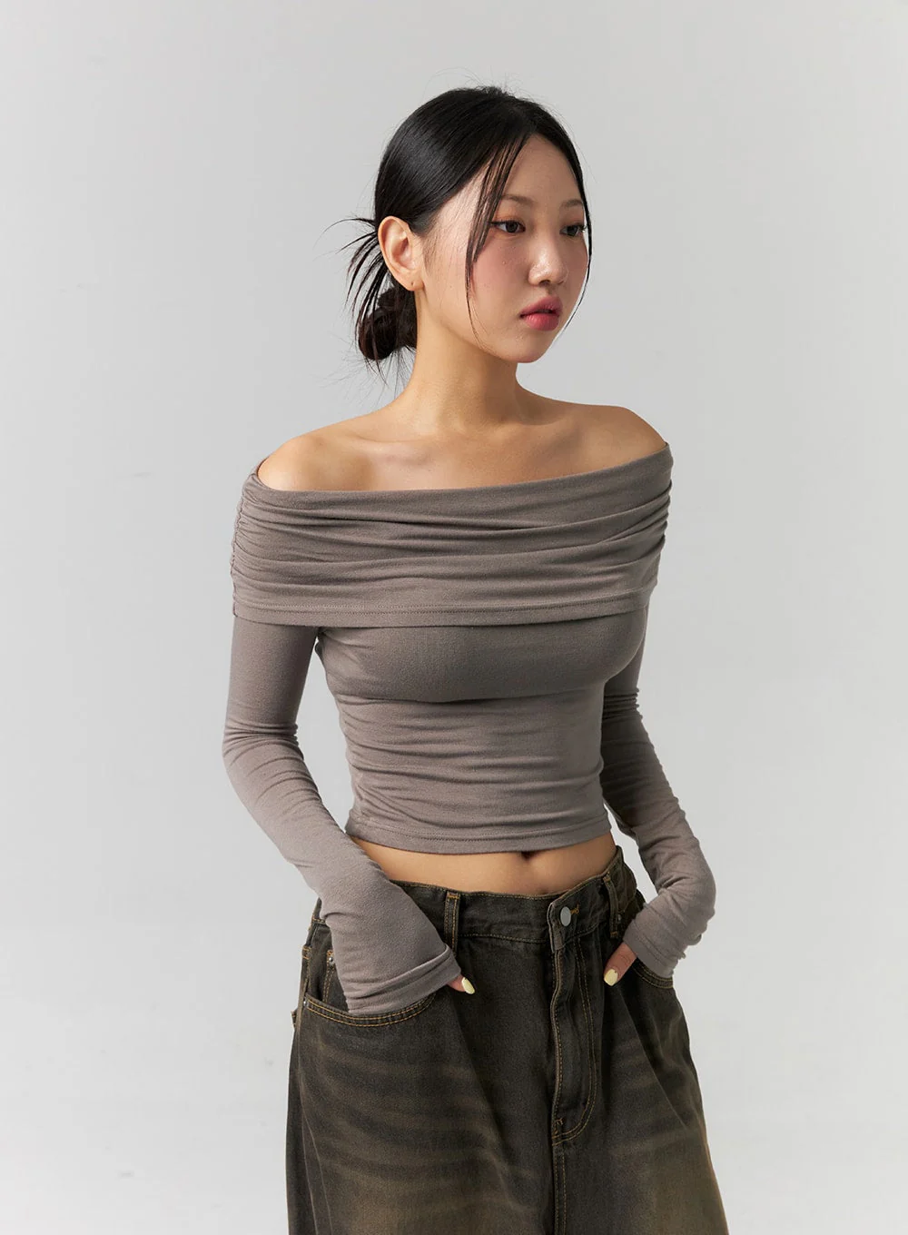 Shirred Off-Shoulder Crop Top CS320 - Image 7