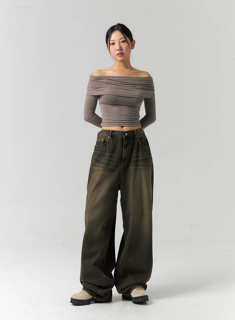 Shirred Off-Shoulder Crop Top CS320 - Image 9