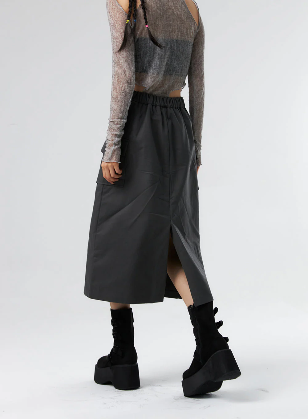 Simple High Waist Button Cargo Long Skirt CO05 - Image 3