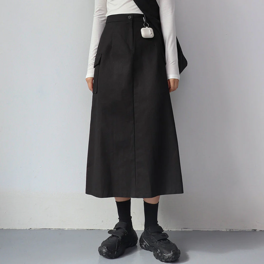 Simple High Waist Button Cargo Long Skirt CO05 - Image 4