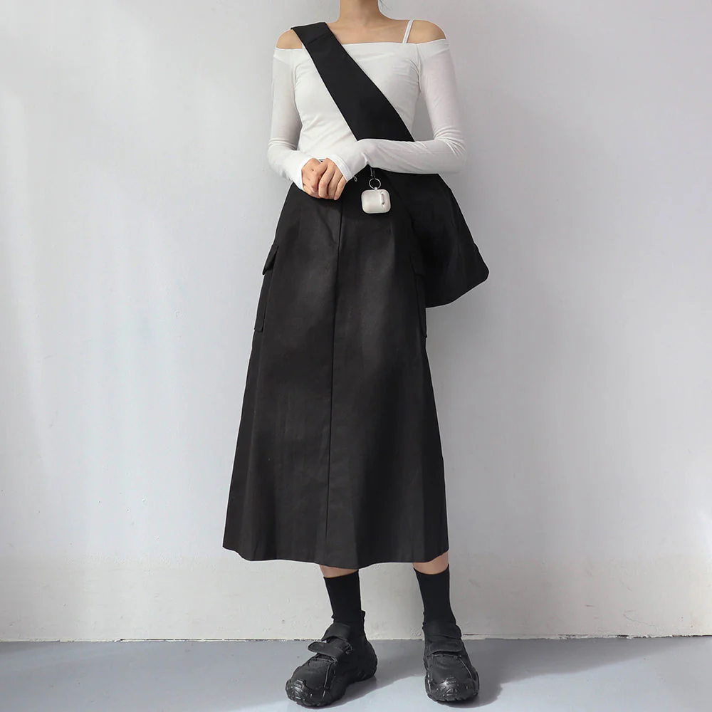 Simple High Waist Button Cargo Long Skirt CO05 - Image 6