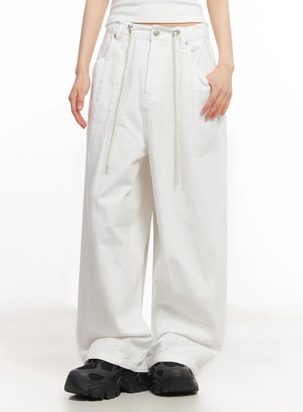 Solid Cotton Wide-Fit Pants IA528 - Image 9