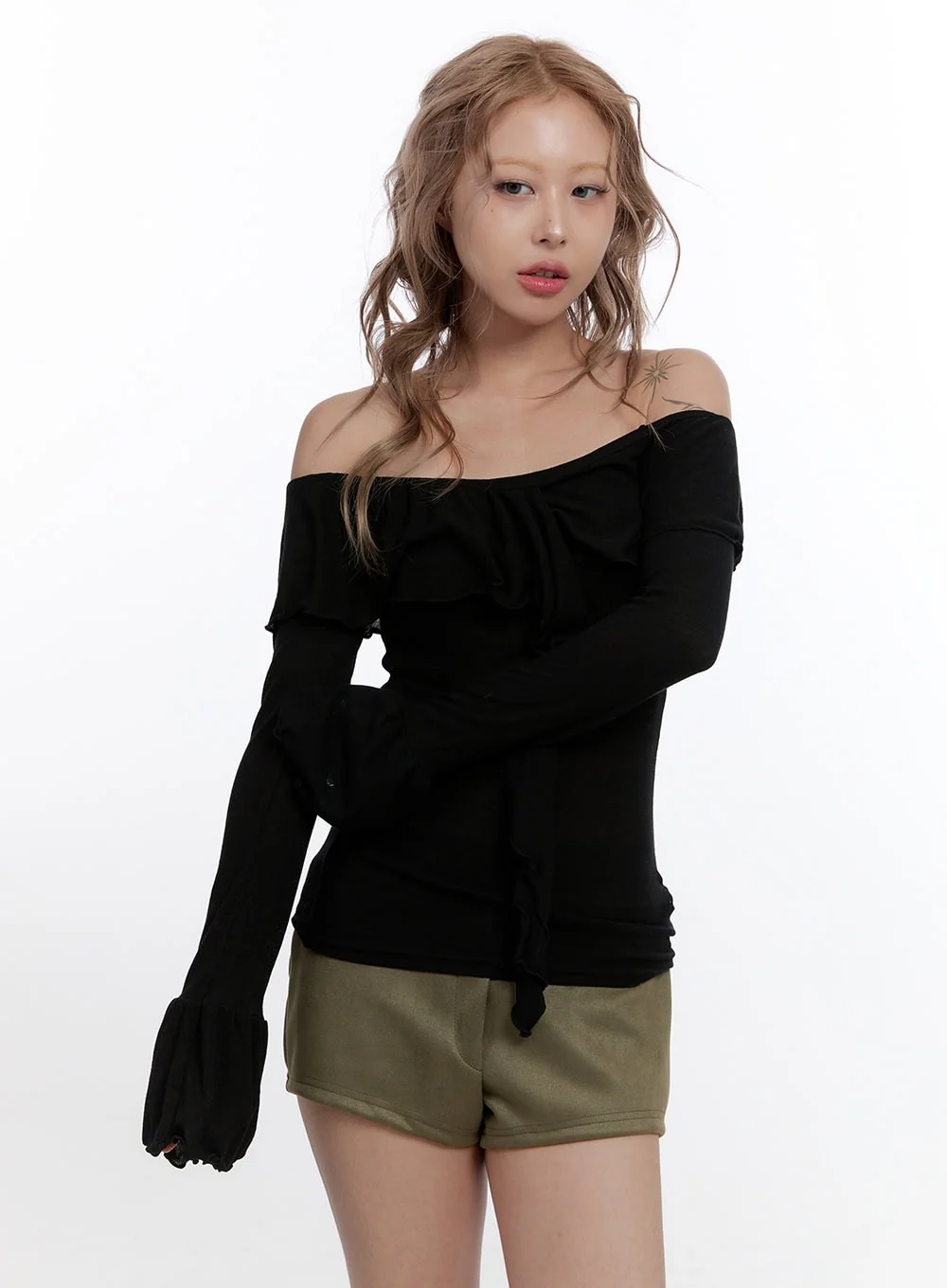 Solid Off Shoulder Long Sleeve Top CN422 - Image 10