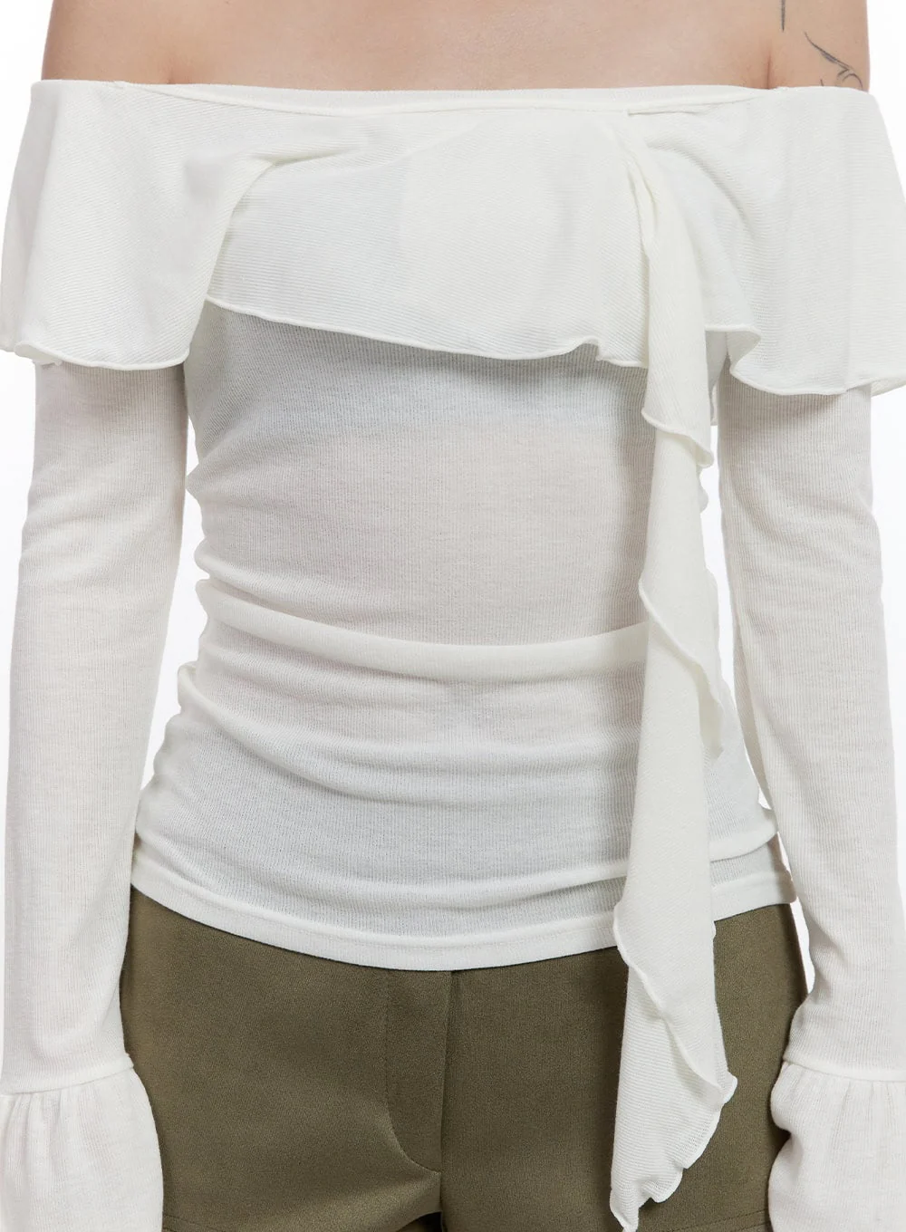 Solid Off Shoulder Long Sleeve Top CN422 - Image 3