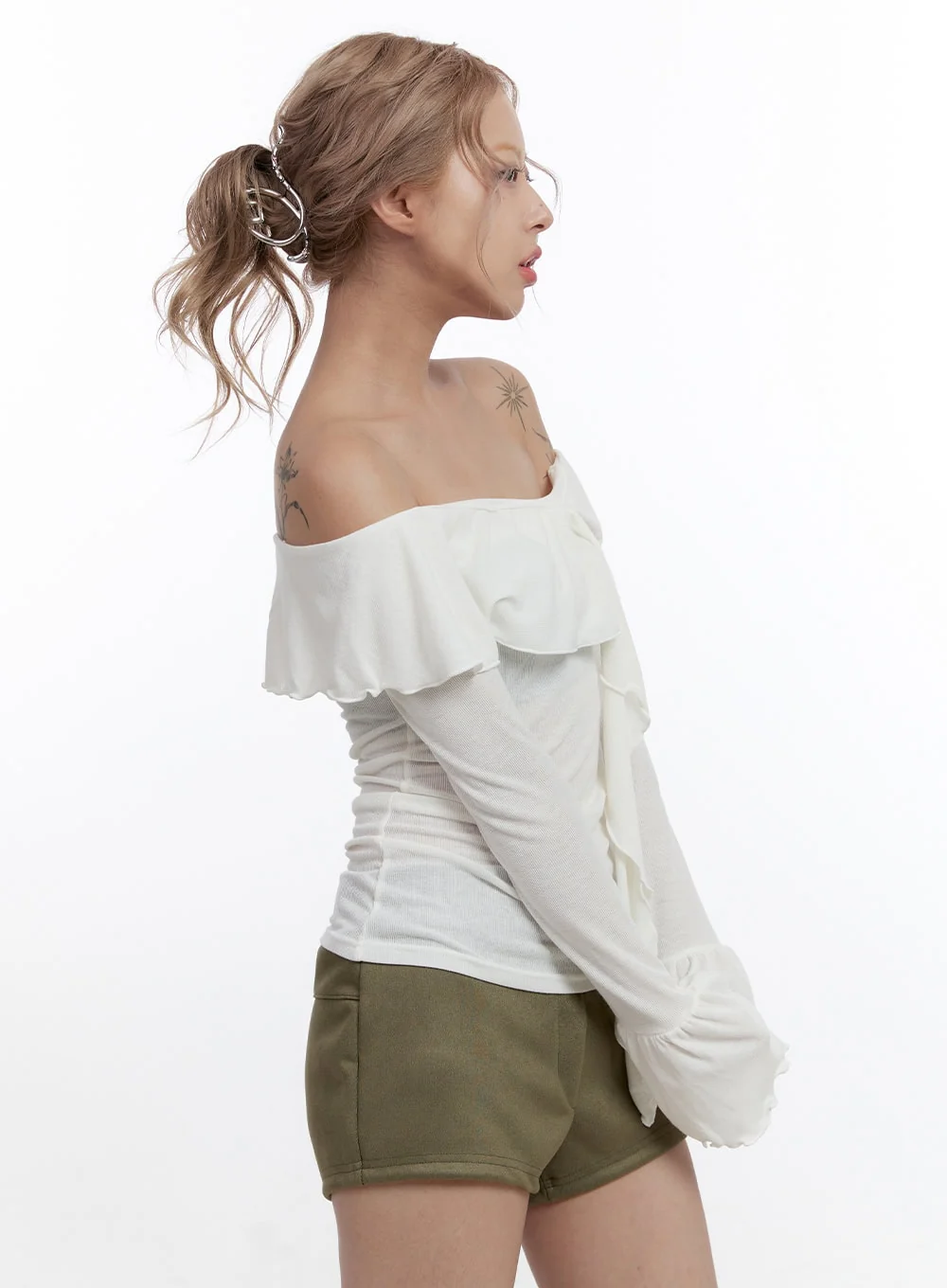 Solid Off Shoulder Long Sleeve Top CN422 - Image 5