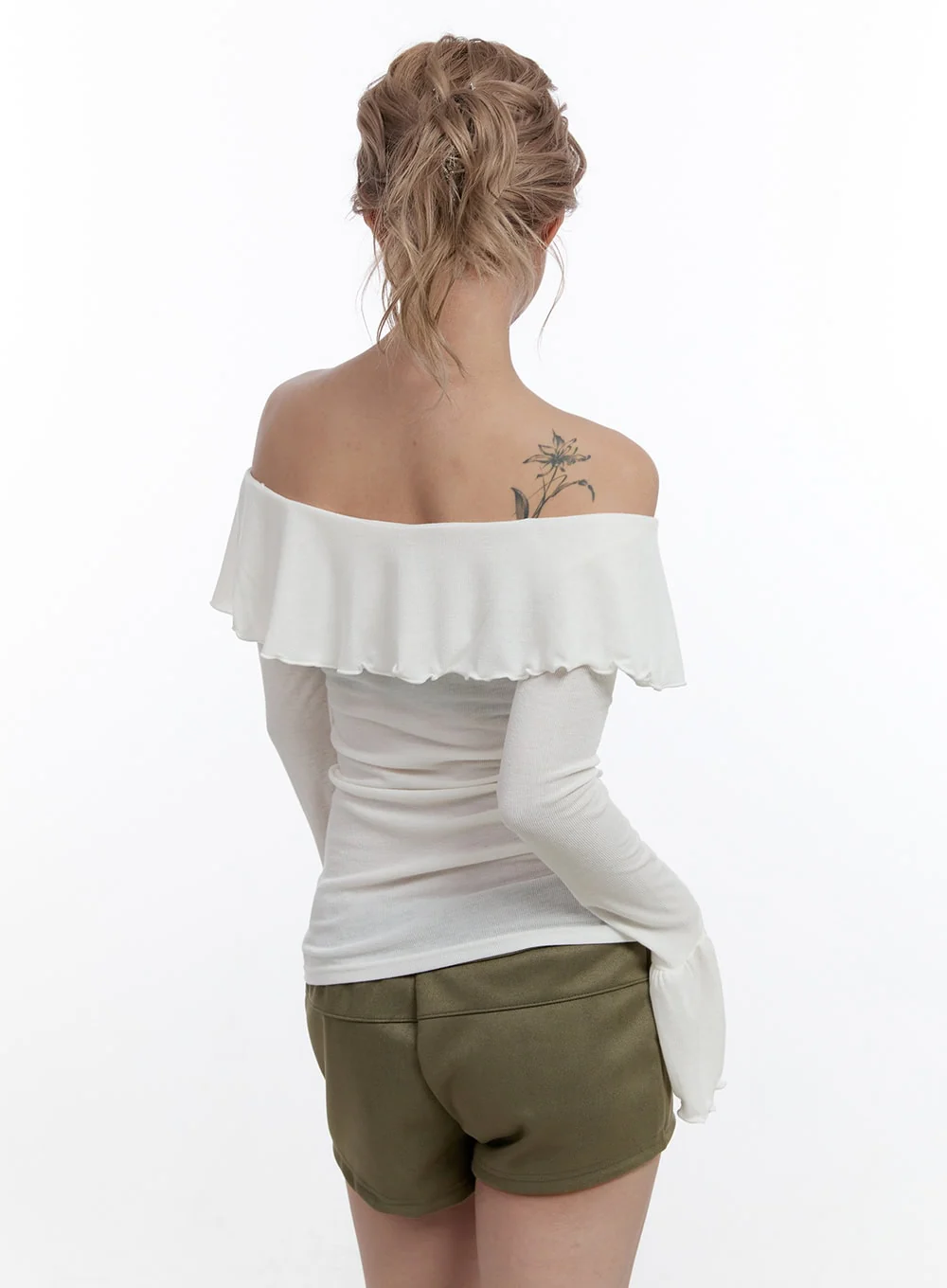 Solid Off Shoulder Long Sleeve Top CN422 - Image 7