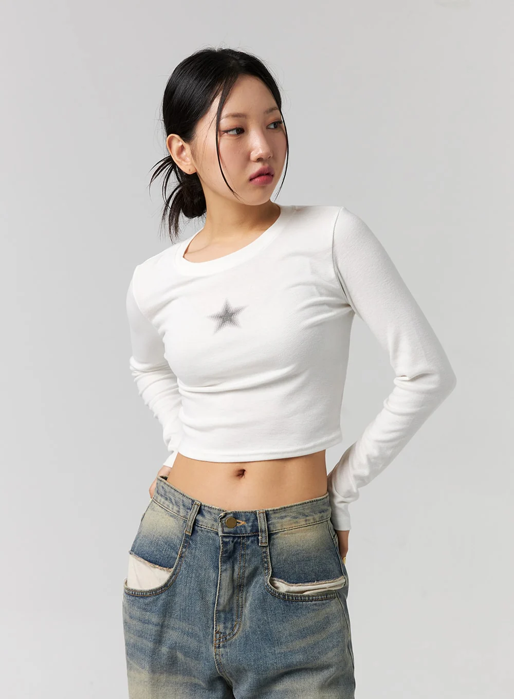 Star Graphic Long Sleeve Slim Fit Tee CG315 - Image 5