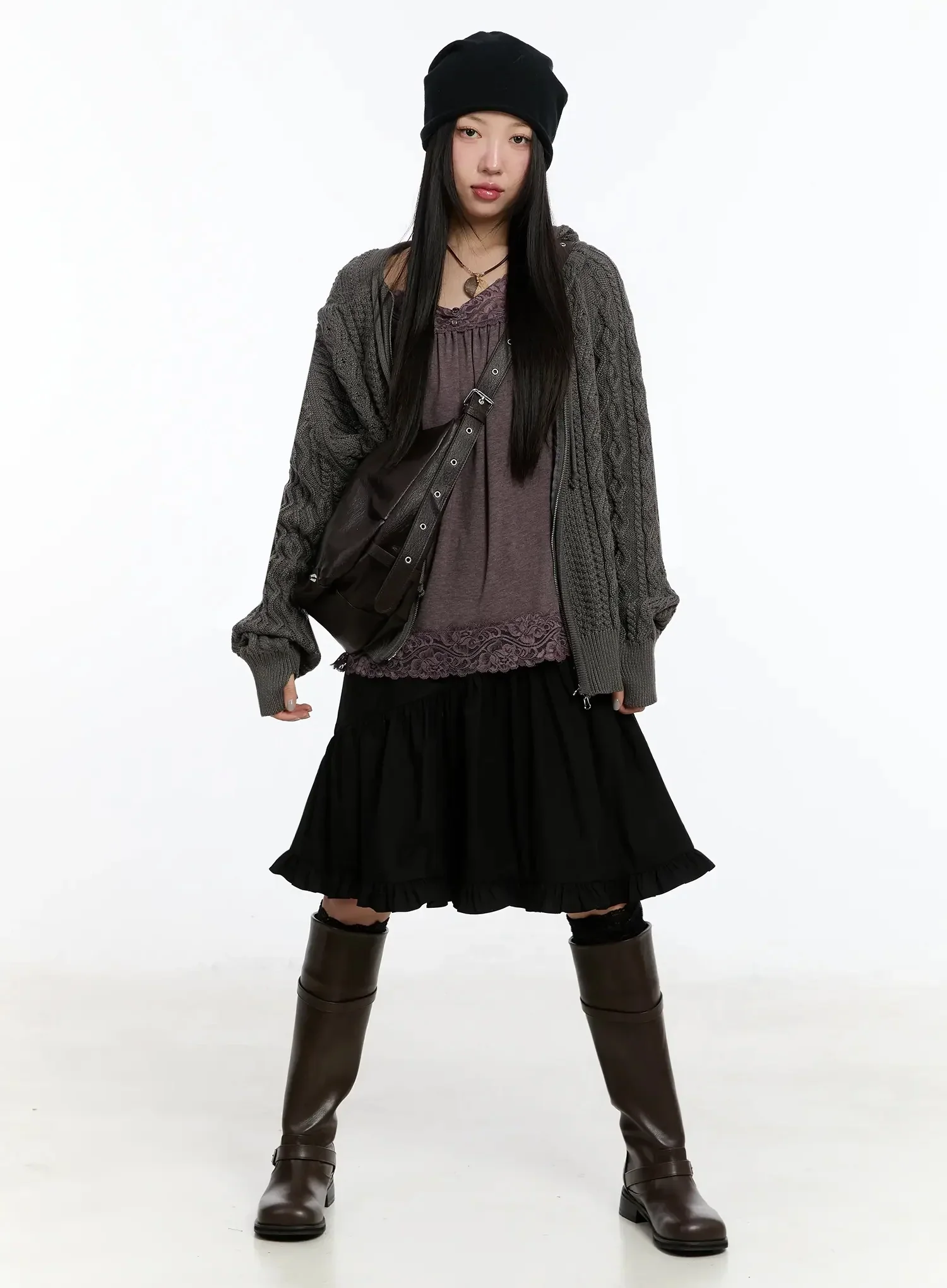 Twisted Knit Zip-Up Hoodie IM509 - Image 3