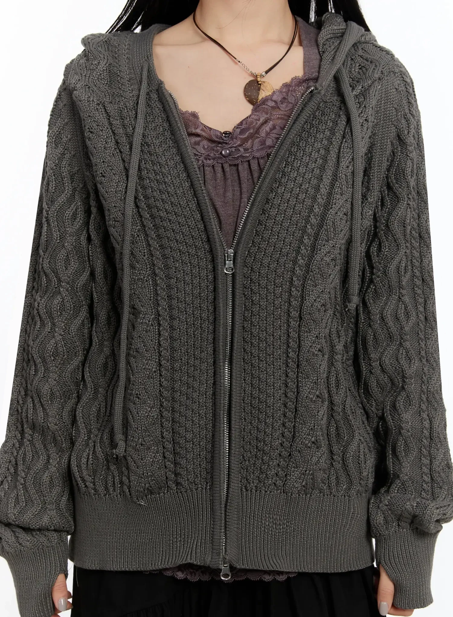 Twisted Knit Zip-Up Hoodie IM509 - Image 4