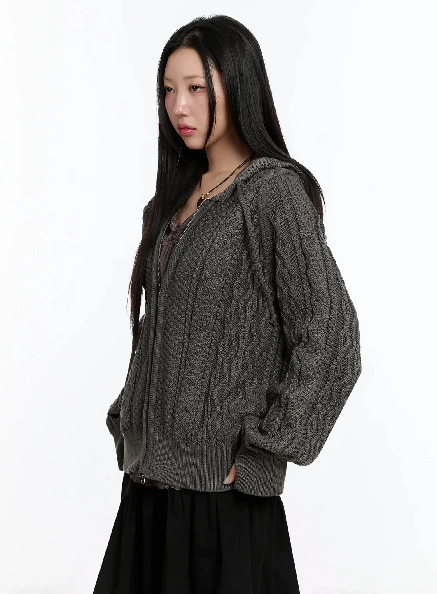 Twisted Knit Zip-Up Hoodie IM509 - Image 7