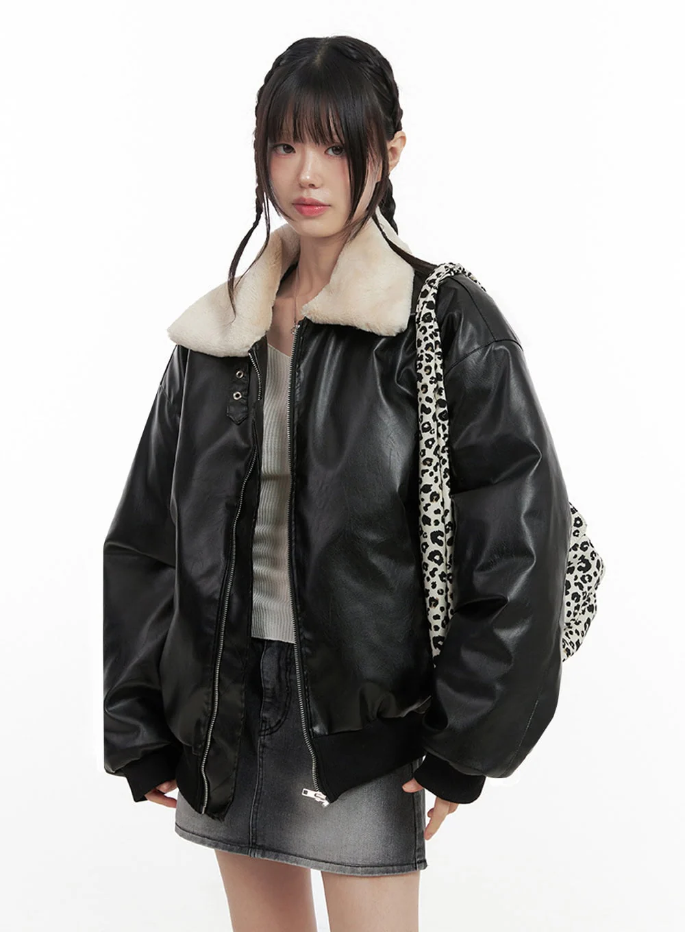 Urban Zip-Up Faux Leather Jacket IN427 - Image 3