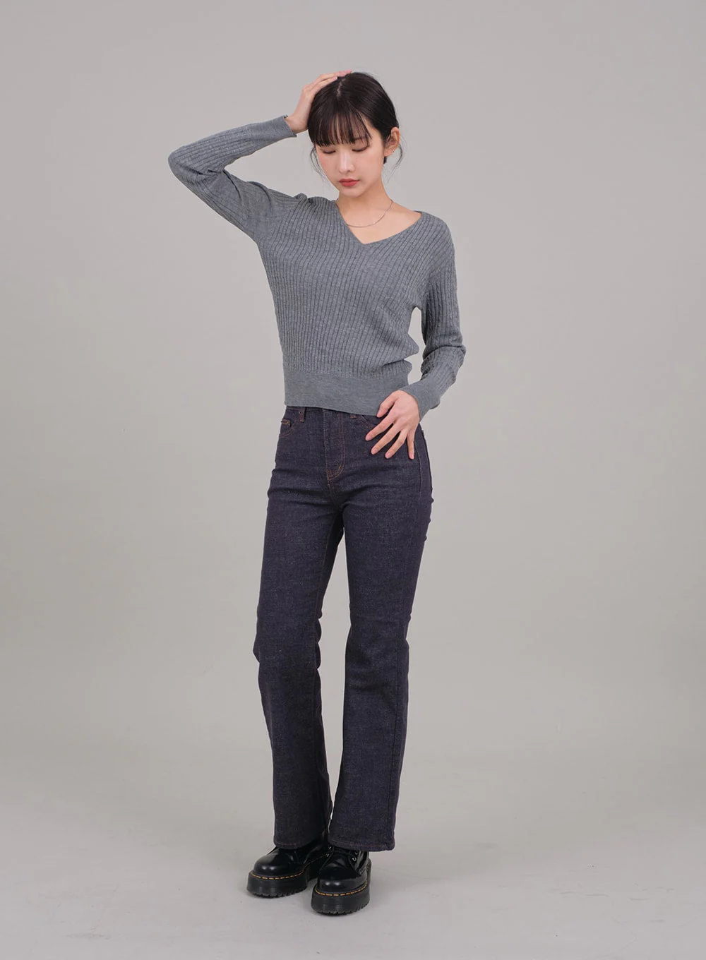 V Neck Cable Knit Top C2701 - Image 11