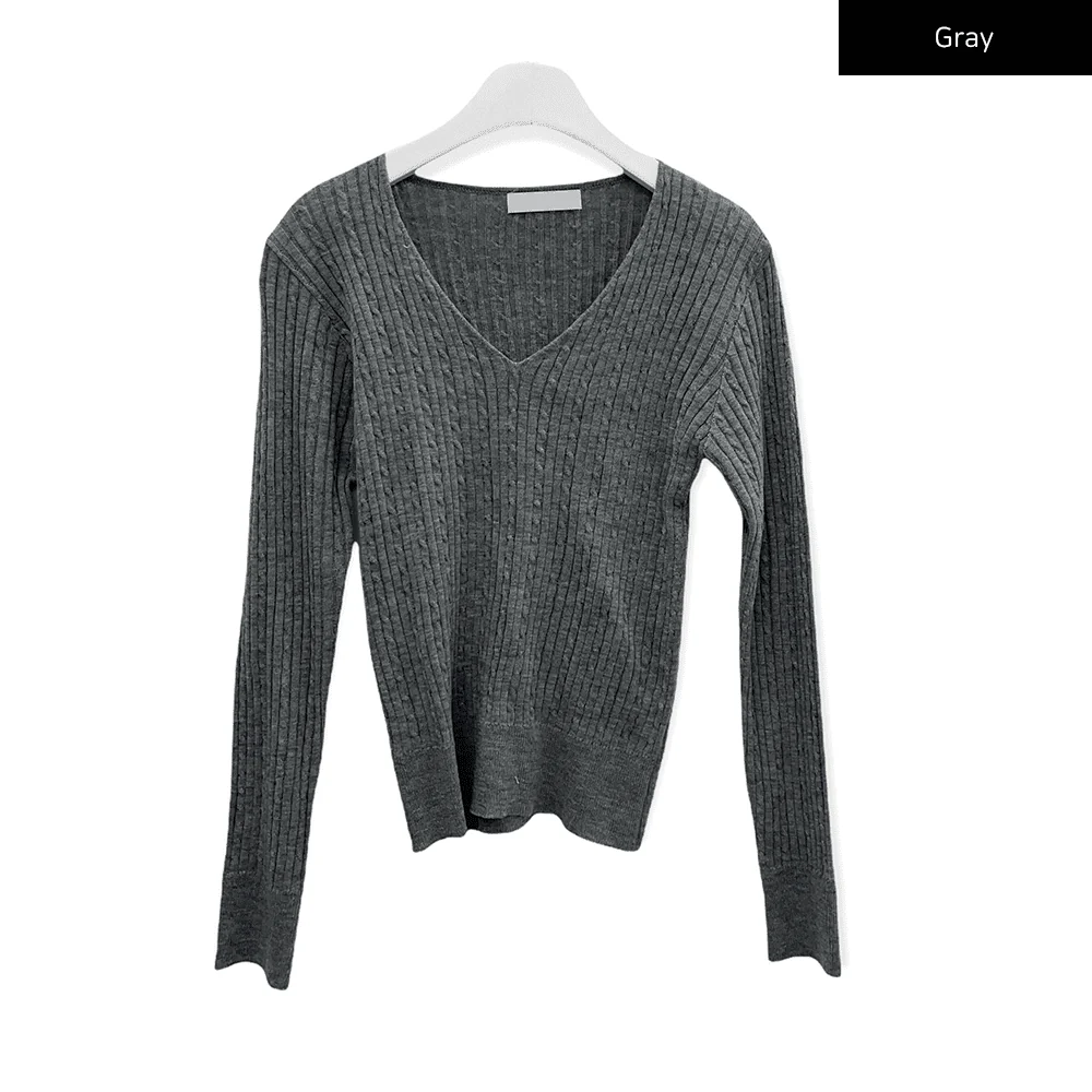 V Neck Cable Knit Top C2701 - Image 14