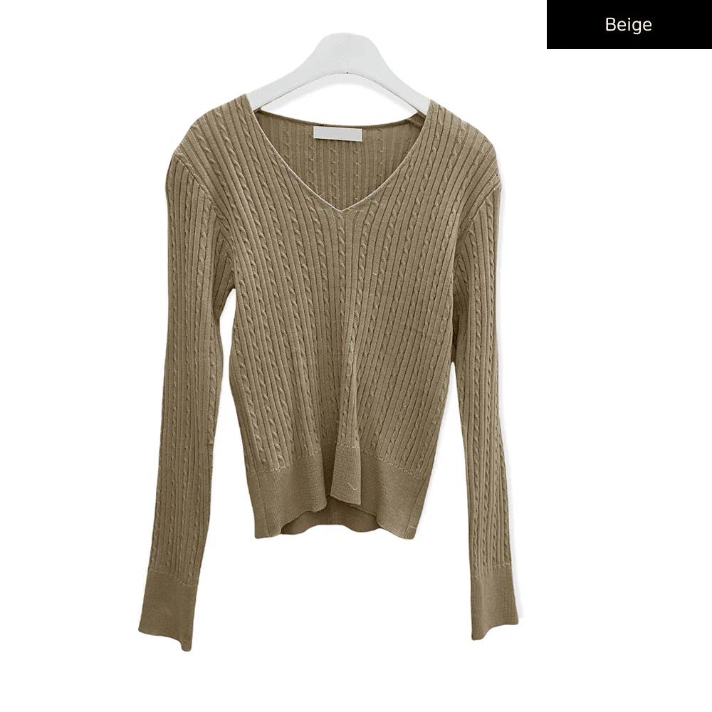 V Neck Cable Knit Top C2701 - Image 16
