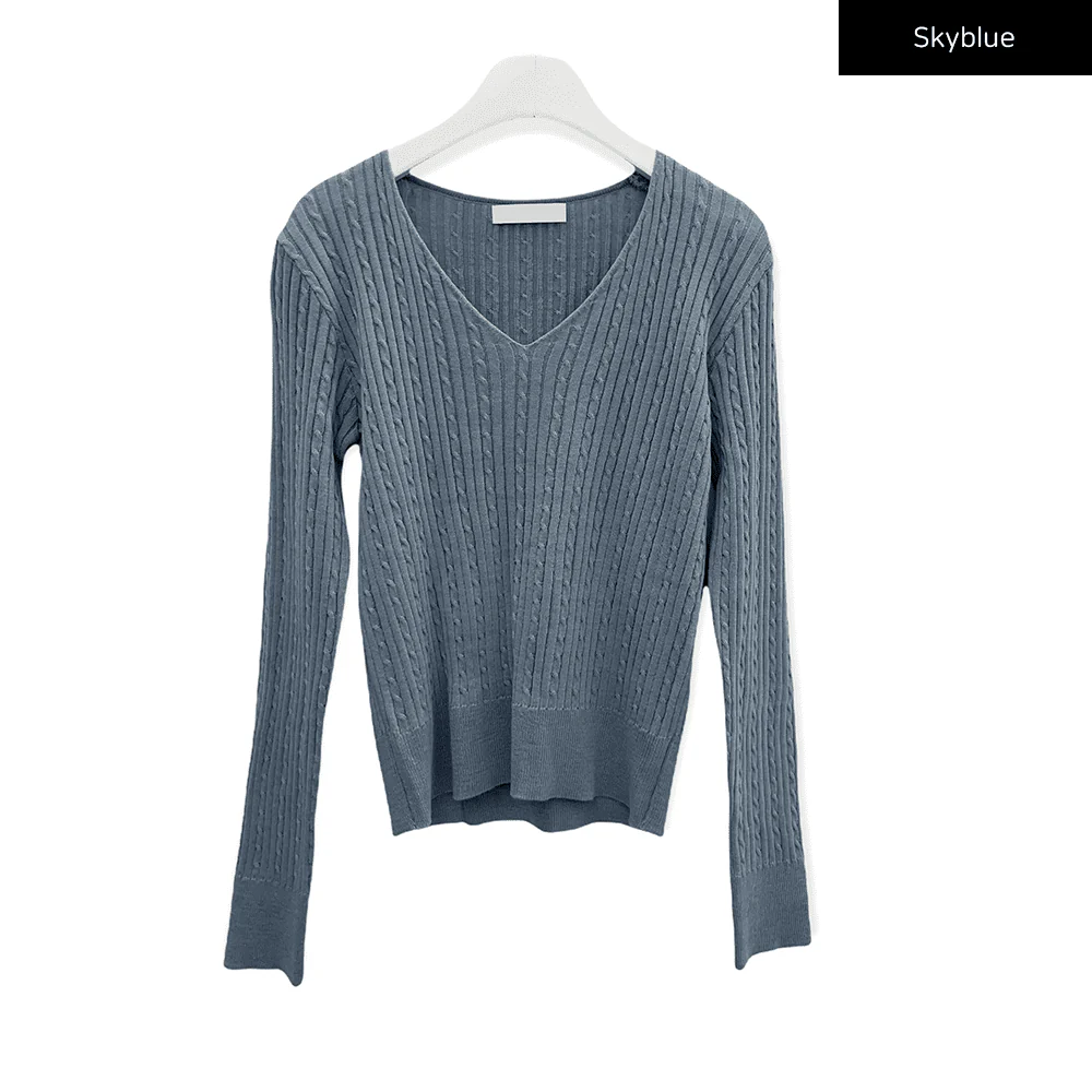 V Neck Cable Knit Top C2701 - Image 18