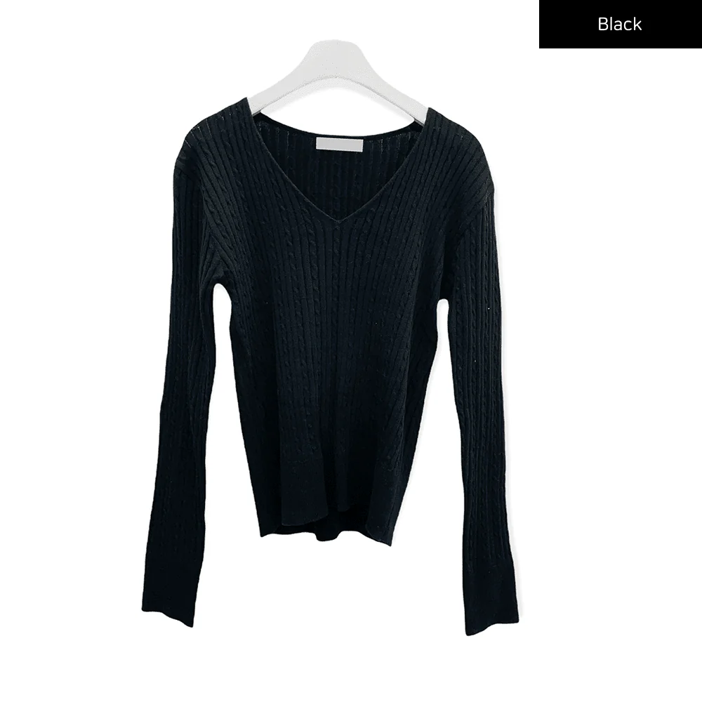 V Neck Cable Knit Top C2701 - Image 19