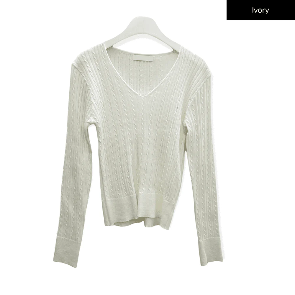 V Neck Cable Knit Top C2701 - Image 20