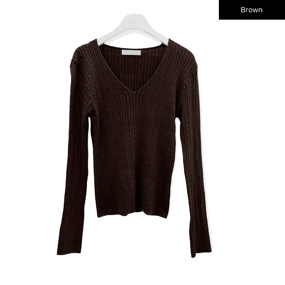 V Neck Cable Knit Top C2701 - Image 21