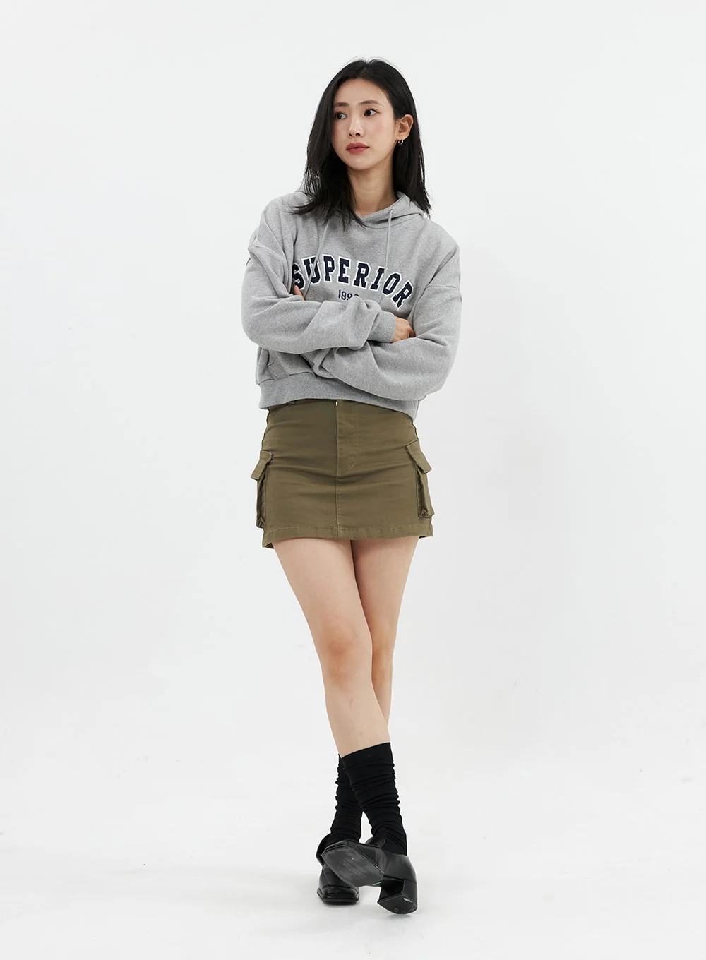 Varsity Cropped Hooded Sweatshirt OS326 - Image 5