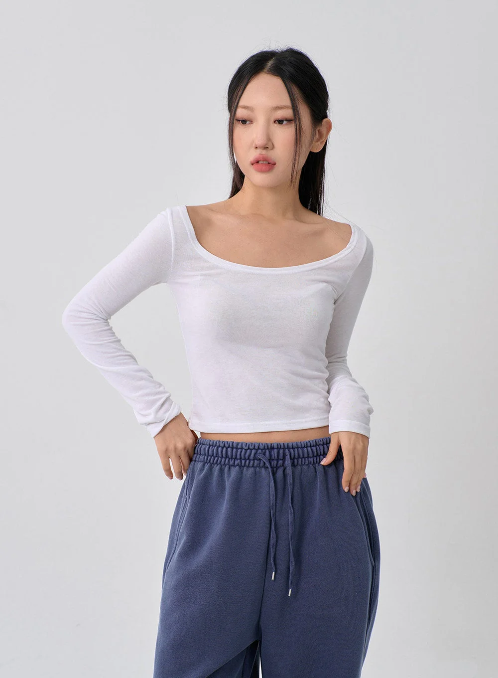 Wide U-Neck Semi Crop T-Shirt CN09 - Image 10
