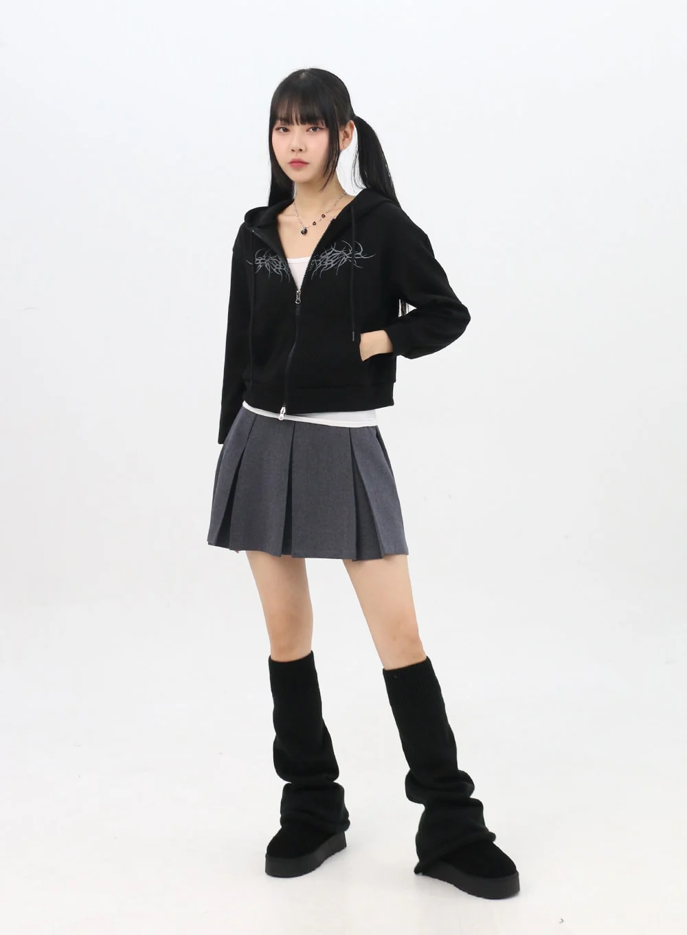 Zip-Up Graphic Crop Hoodie IN314 - Image 3