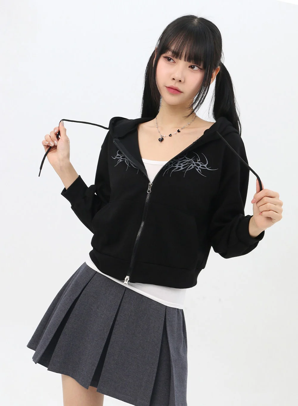 Zip-Up Graphic Crop Hoodie IN314 - Image 4