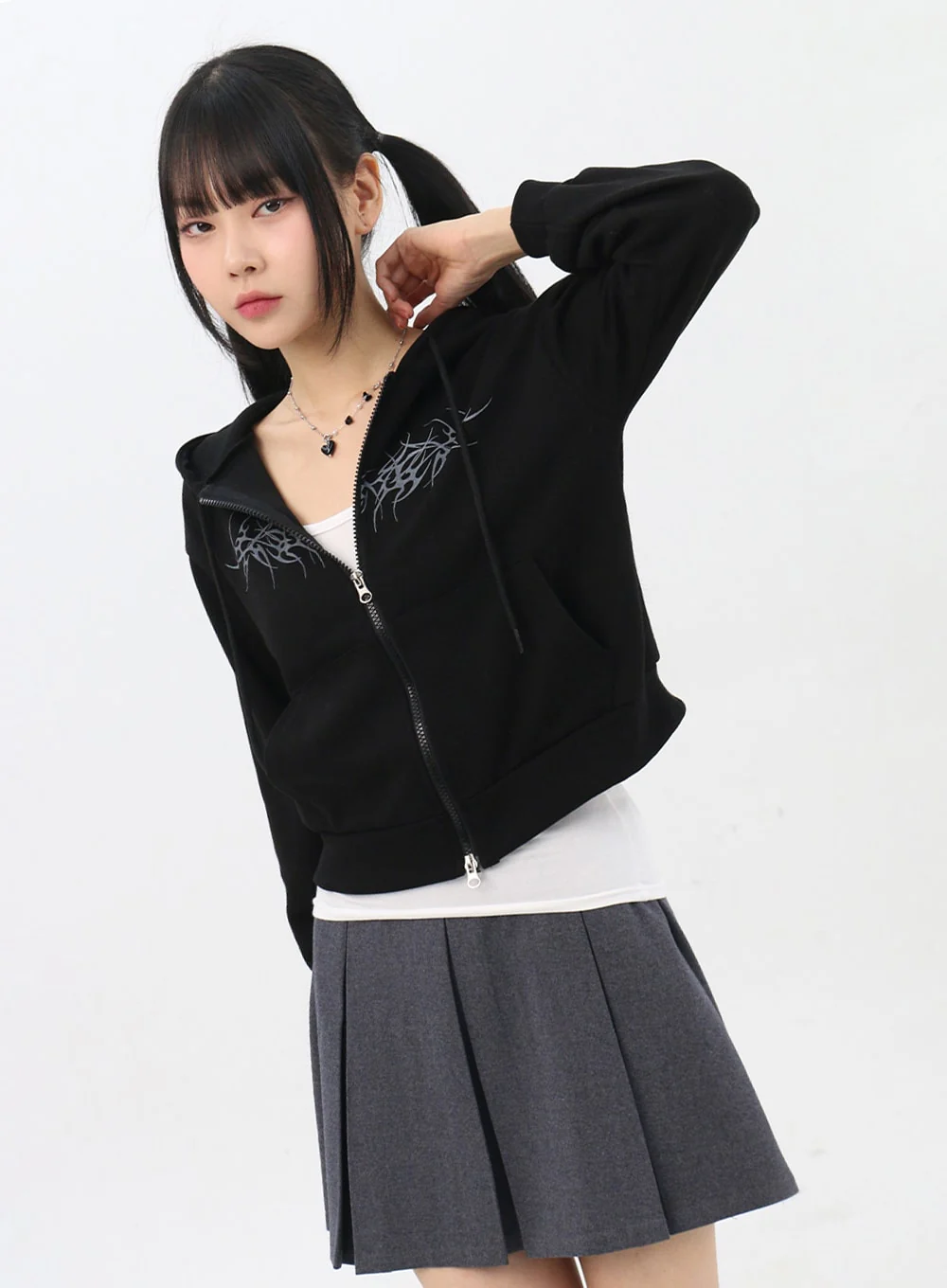 Zip-Up Graphic Crop Hoodie IN314 - Image 5